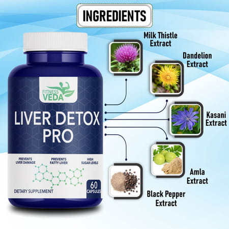 Fitness Veda Liver Detox Supplement | Plant Based Liver Support Supplement | Milk Thistle - 60n