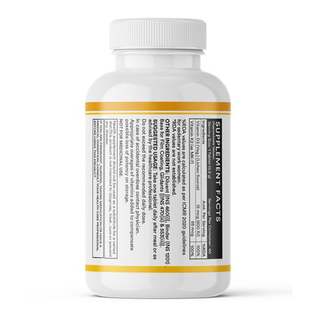 Inlife Vitamin D3 K2 Supplement | Derived From Lichen (Plant Based) & Vitamin K2 (Mk7) | Veg - 60n