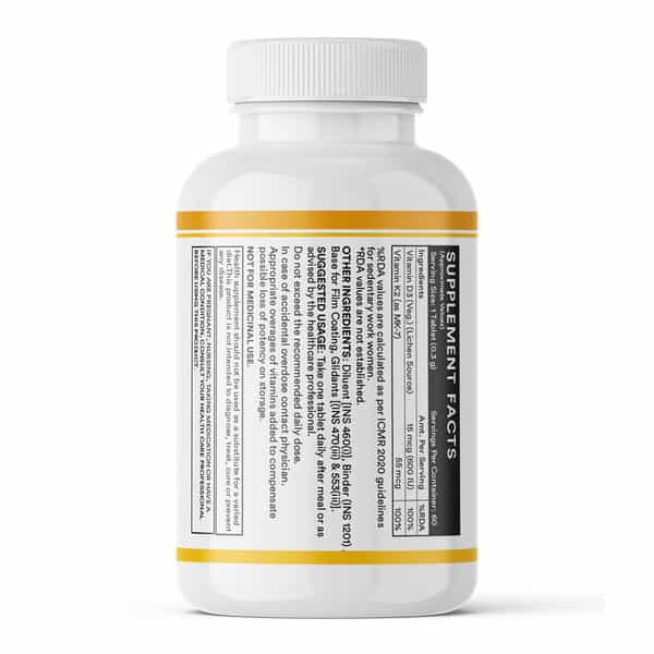Inlife Vitamin D3 K2 Supplement | Derived From Lichen (Plant Based) & Vitamin K2 (Mk7) | Veg - 60N