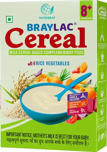Braylac Cereal Rice & Vegetable | 300 Gm | Bag In Box | For 8+ Months Baby