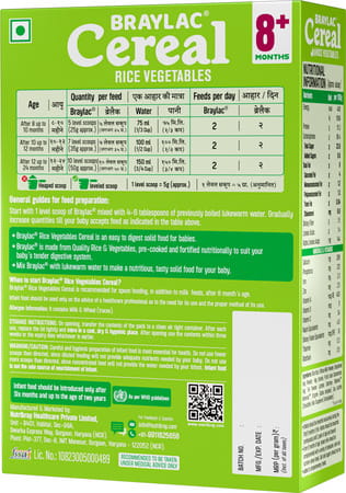 Braylac Cereal Rice & Vegetable | 300 Gm | Bag In Box | For 8+ Months Baby