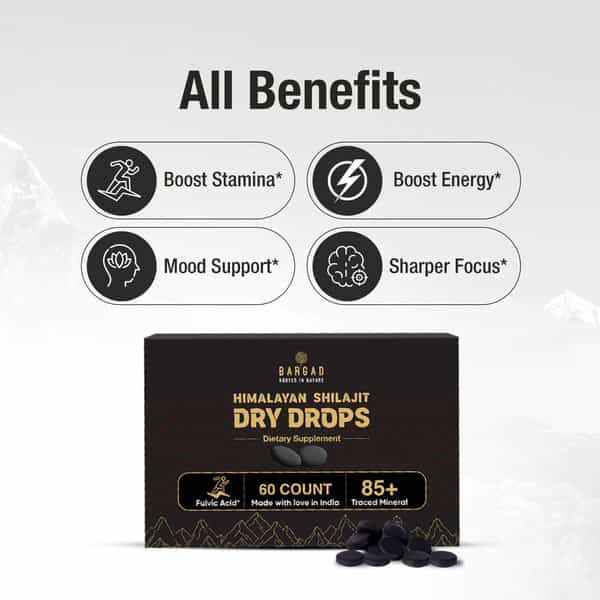Bargad Himalayan Shilajit Dry Drops | >75% Fulvic Acid & 85+ Essential Minerals - 60N