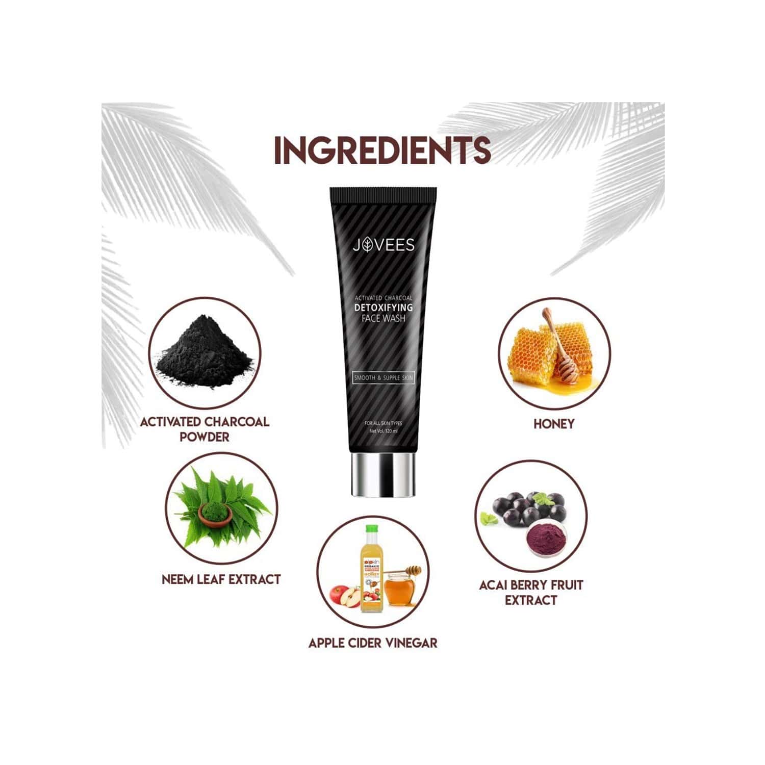 Buy JOVEES ACTIVATED CHARCOAL DETOXIFYING FACE WASH SMOOTH & SUPPLE