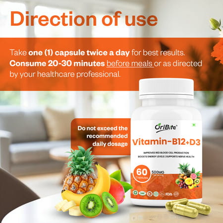 Oribite Vitamin B12 + D3 Capsules For Energy & Bones 60 Capsules