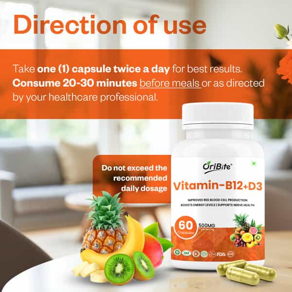 Oribite Vitamin B12 + D3 Capsules For Energy & Bones 60 Capsules