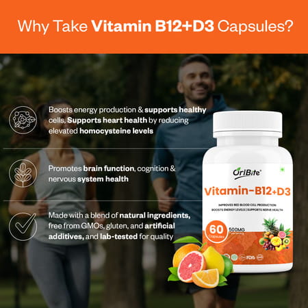 Oribite Vitamin B12 + D3 Capsules For Energy & Bones 60 Capsules