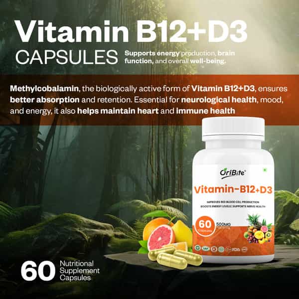 Oribite Vitamin B12 + D3 Capsules For Energy & Bones 60 Capsules