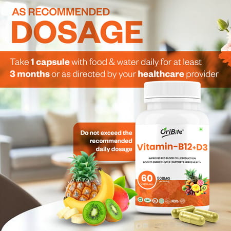 Oribite Vitamin B12 + D3 Capsules For Energy & Bones 60 Capsules