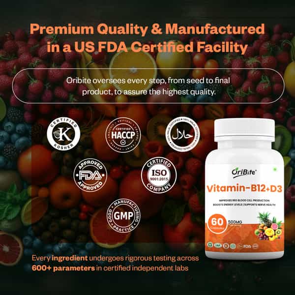 Oribite Vitamin B12 + D3 Capsules For Energy & Bones 60 Capsules