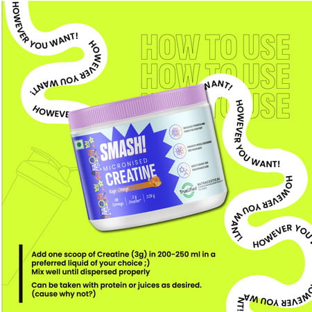Smash Micronised Creatine Monohydrate Powder | Rage-Orange (80 Servings | 320g)