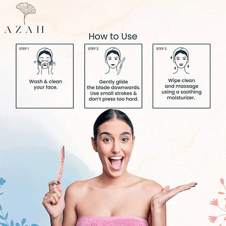 Azah Feather Touch Face & Eyebrow Razor (Women)|Scratch Free Facial Hair Removal|Soft Hair|3X Pack