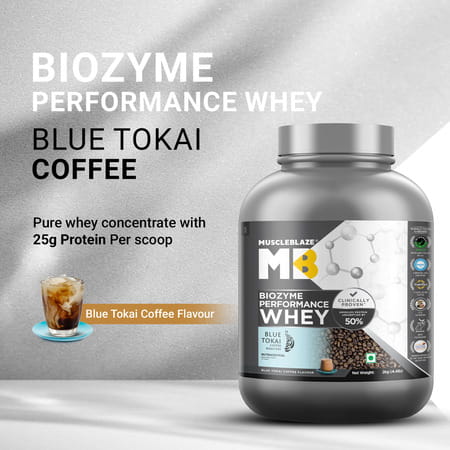 Muscleblaze Biozyme Performance Whey Protein | Blue Tokai Coffee | 2Kg & Creatine Monohydrate