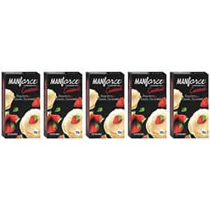 Manforce Cocktail Condoms (dotted-rings) Strawberry & Vanilla Flavoured 10 Pcs X Pack Of 5