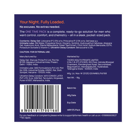 Formen One Time Pack | Ultra-Thin Condom | Delay Gel & Lubricant