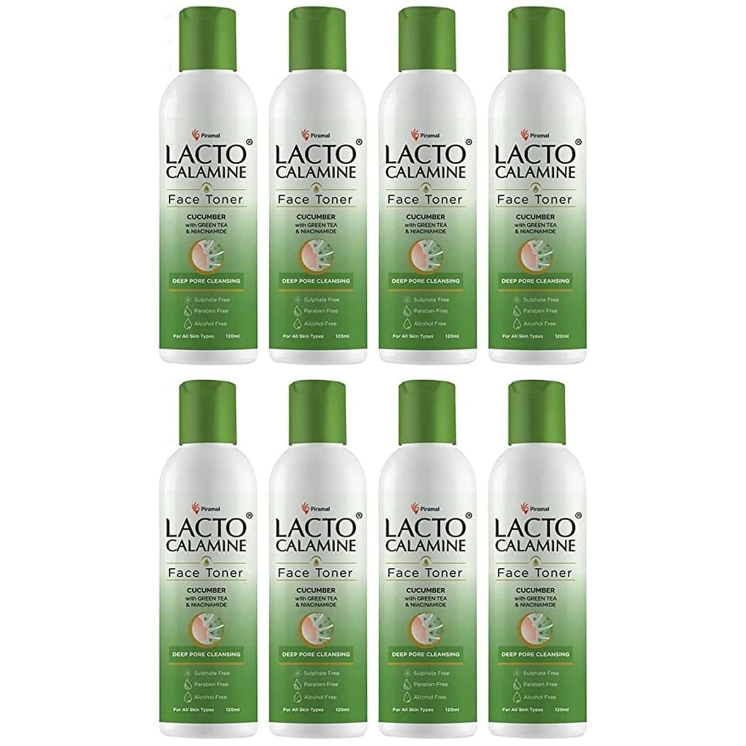 Lacto Calamine Cucumber Face Toner. For Oily And Acne Prone Skin - 120 Ml X Pack Of 8