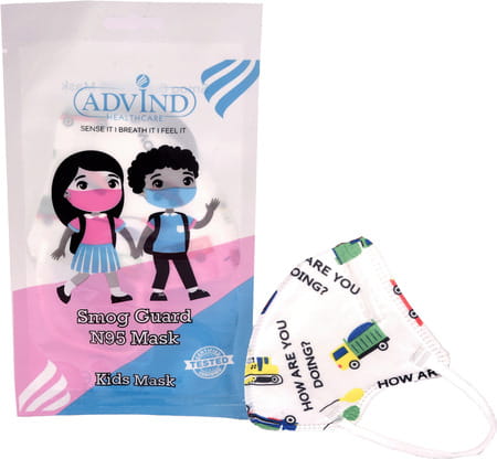 Advind Healthcare Smog Guard N95 Kids Mask Without Valve (4-12 Years Kids) - Truck Print Pack Of 5