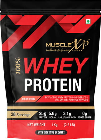 Musclexp 100% Whey Protein Fruit Berry Flavour 1kg Pouch (2.2 Lb) X Pack Of 2