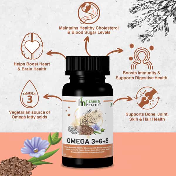 Herbs & Health - Omega 3+6+9 |Veg Source Of Omega|60 Capsules