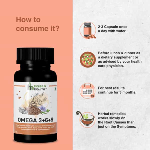 Herbs & Health - Omega 3+6+9 |Veg Source Of Omega|60 Capsules
