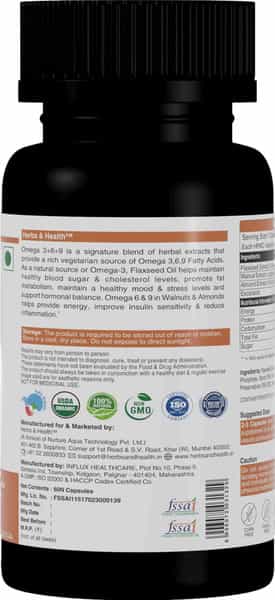 Herbs & Health - Omega 3+6+9 |Veg Source Of Omega|60 Capsules