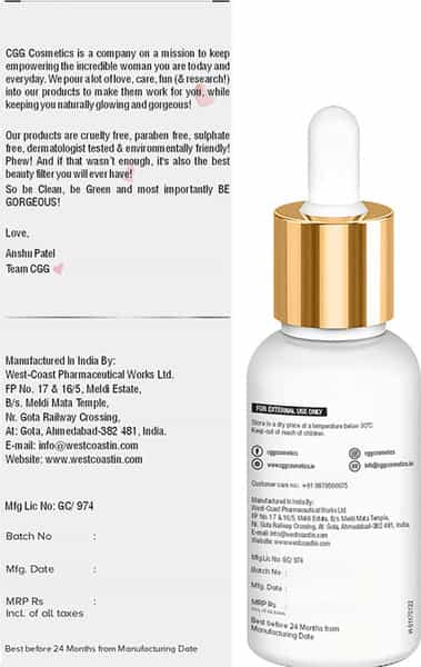 Cgg Cosmetics Retinol 2.5%- Hyaluronic Acid- Niacinamide & Aloe Vera Facial Serum - Wrinkle Serum