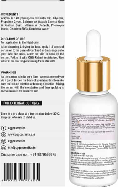 Cgg Cosmetics Retinol 2.5%- Hyaluronic Acid- Niacinamide & Aloe Vera Facial Serum - Wrinkle Serum