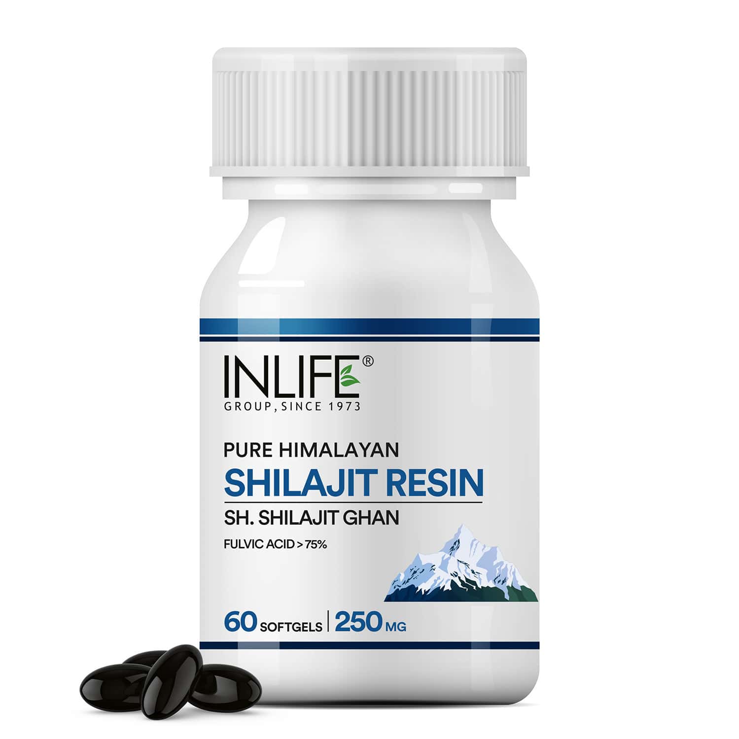 Inlife Shilajit Resin Softgel Capsules 250mg | Himalayan Sourced 18000 Ft | 75%+ Fulvic Acid - 60n