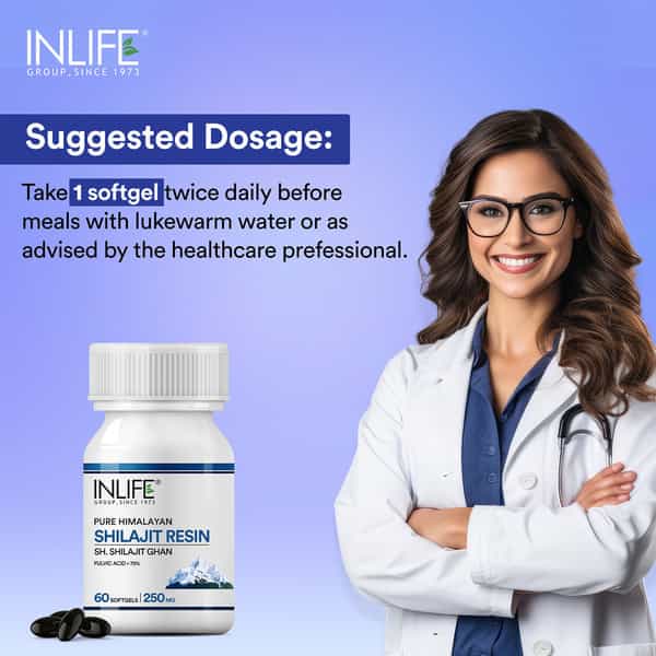 Inlife Shilajit Resin Softgel Capsules 250Mg | Himalayan Sourced 18000 Ft | 75%+ Fulvic Acid - 60N