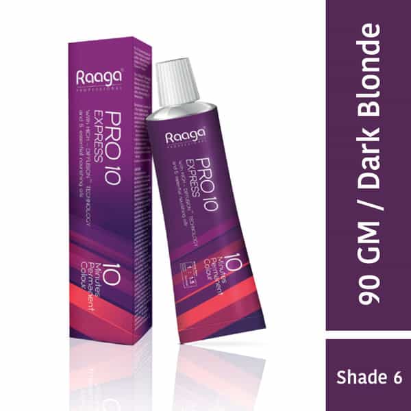 Raaga Professional Pro 10 Express Permanent Hair Color | Dark Blonde | 6 | 90 Gm