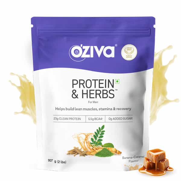 Oziva Protein & Herbs For Men Banana Caramel (1Kg) | For Muscle Building