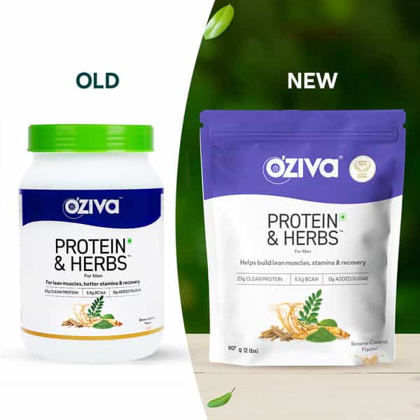 Oziva Protein & Herbs For Men Banana Caramel (1Kg) | For Muscle Building