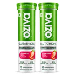 Oziva Bioactive Gluta Fizzy (l-glutathione)| Strawberry Swirl | 20 Effervescent Tablets