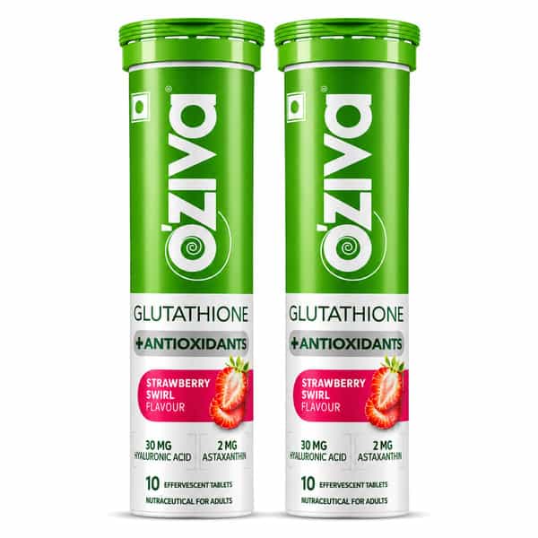 Oziva Bioactive Gluta Fizzy (L-Glutathione)| Strawberry Swirl | 20 Effervescent Tablets