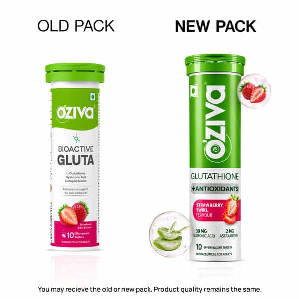 Oziva Bioactive Gluta Fizzy (L-Glutathione)| Strawberry Swirl | 20 Effervescent Tablets
