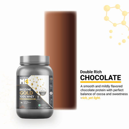Muscleblaze Biozyme Gold 100 Whey Protein (Double Rich Chocolate | 1kg) With Shaker