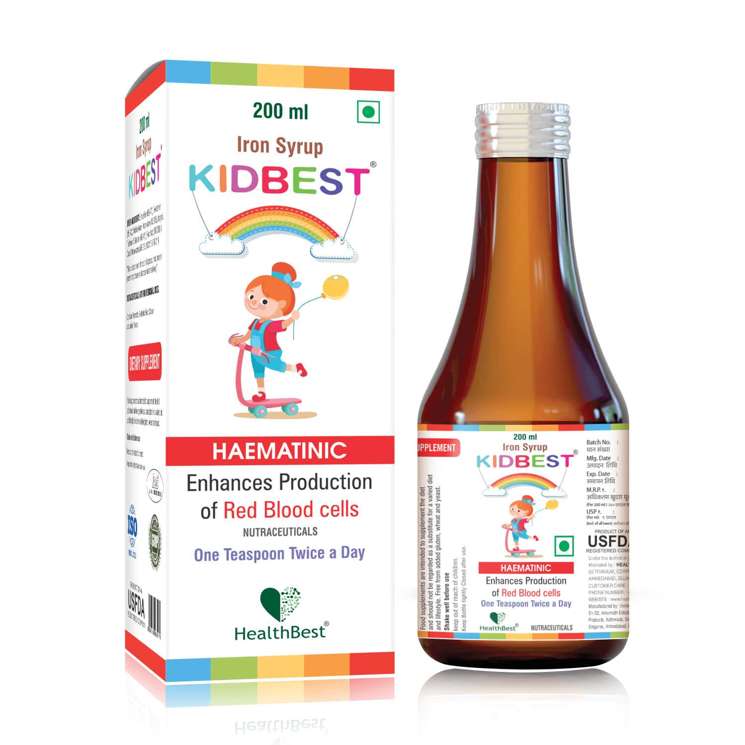 Healthbest Haematinic Iron Syrup For Kids Boosts Hemoglobin | Appetite & Immunity - 200ml