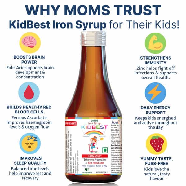 Healthbest Haematinic Iron Syrup For Kids Boosts Hemoglobin | Appetite & Immunity - 200Ml