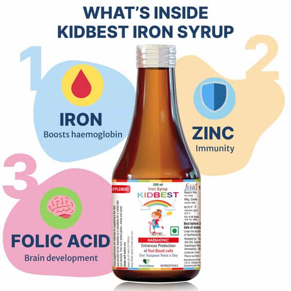 Healthbest Haematinic Iron Syrup For Kids Boosts Hemoglobin | Appetite & Immunity - 200Ml
