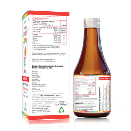 Healthbest Haematinic Iron Syrup For Kids Boosts Hemoglobin | Appetite & Immunity - 200ml
