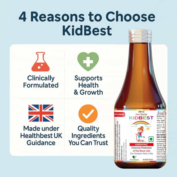 Healthbest Haematinic Iron Syrup For Kids Boosts Hemoglobin | Appetite & Immunity - 200Ml