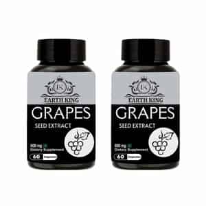 Earth King Grapes Seed Extract Capsule | Immunity & Antioxidant Supplement - 500mg, 60 Nos, 2 Packs