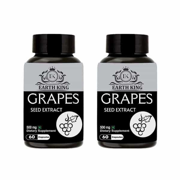 Earth King Grapes Seed Extract Capsule | Immunity & Antioxidant Supplement - 500Mg, 60 Nos, 2 Packs