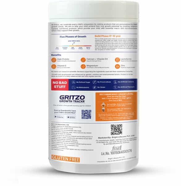 Gritzo Supermilk Growth+(Formerly Height+) (7 - 12Y Boys) | Powder (Double Chocolate | 400G)