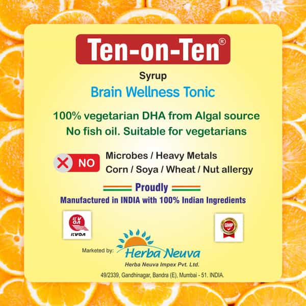 Herba Neuva Ten-On-Ten Syrup Veg Omega-3 (Dha) With Herb Extracts.supports Brain Function-1X200ml