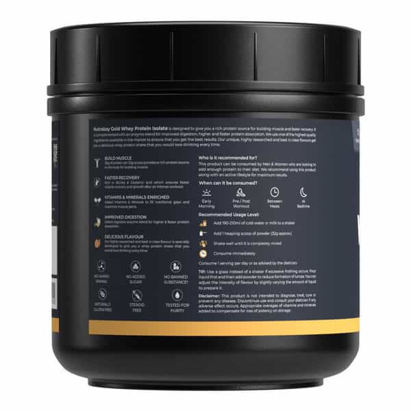 Nutrabay Gold 100% Whey Protein Isolate|26G Protein|Muscle Support & Recovery|Kesar Badam Pista|500G