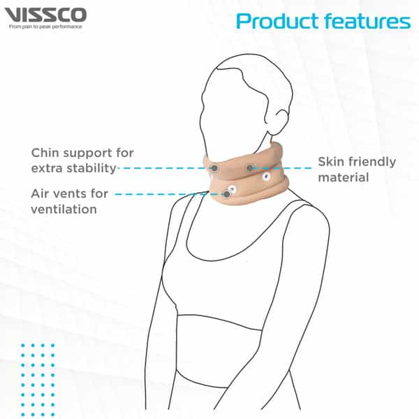 Vissco Cervical Collar With Chin Support |Provides Support & Stability To The Neck - Large(Beige)