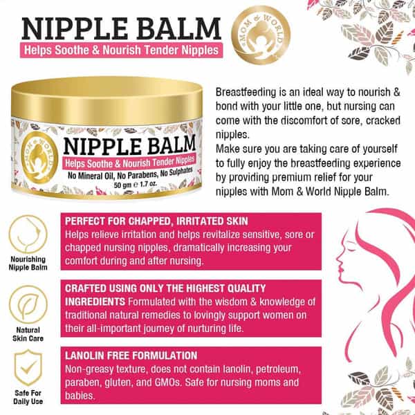 Mom & World For Sore And Cracked Nipples With Cocoa&Shea Butter Nipple Balm For Normal Skin-50G