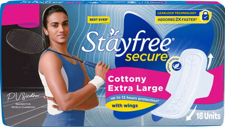 Stayfree Secure Cottony Xl Size Sanitary Pad 18 Nos