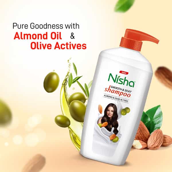 Nisha Smooth & Silky Shampoo 650Ml | Almond & Olive Actives Shampoo For Soft Silky Hair