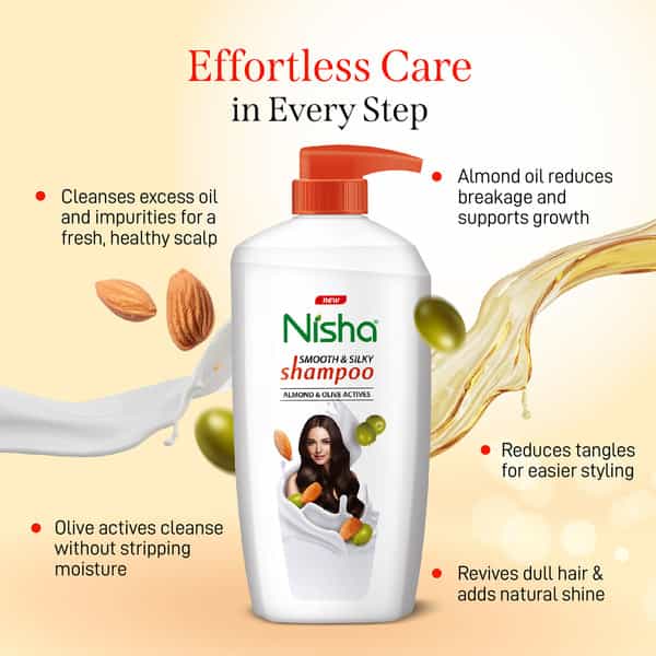 Nisha Smooth & Silky Shampoo 650Ml | Almond & Olive Actives Shampoo For Soft Silky Hair